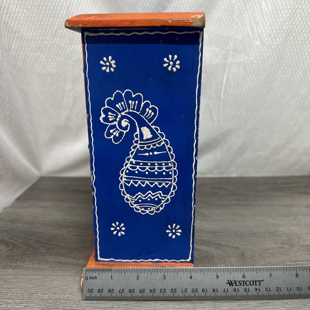 Hand Painted Wooden 12 Drawer Spice Chest Jewelry Box Multi Color Boho Folk Art - Picture 3 of 13